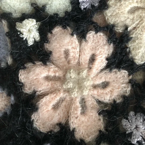 RARE‼️ Crochet Cardigan Mohair Black Floral Button Down , by Flame Size L - Picture 13 of 16